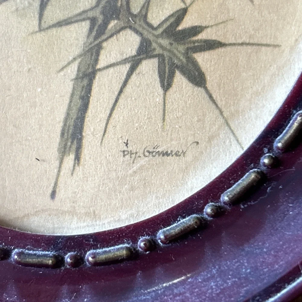 Vintage Bird Prints Goldfinch Oval Thistle Grandma Core P.H Gonner 1960's